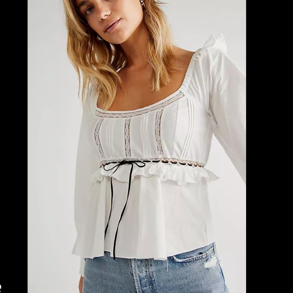 Free People Cathleen Blouse white top peplum babydoll boho fesitival xs NWOT